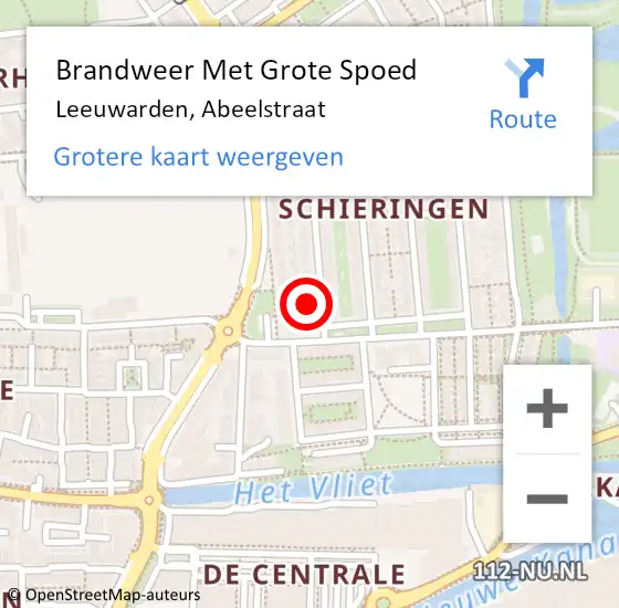 Locatie op kaart van de 112 melding: Brandweer Met Grote Spoed Naar Leeuwarden, Abeelstraat op 10 januari 2022 02:29