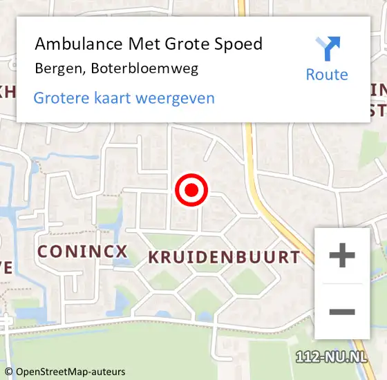 Locatie op kaart van de 112 melding: Ambulance Met Grote Spoed Naar Bergen, Boterbloemweg op 10 januari 2022 02:57