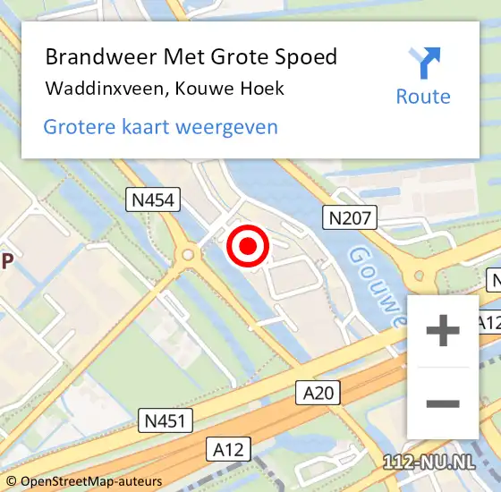 Locatie op kaart van de 112 melding: Brandweer Met Grote Spoed Naar Waddinxveen, Kouwe Hoek op 10 januari 2022 03:26