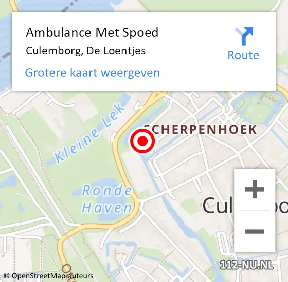 Locatie op kaart van de 112 melding: Ambulance Met Spoed Naar Culemborg, De Loentjes op 10 januari 2022 03:51