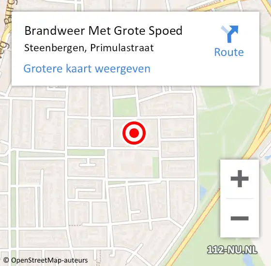 Locatie op kaart van de 112 melding: Brandweer Met Grote Spoed Naar Steenbergen, Primulastraat op 10 januari 2022 05:06