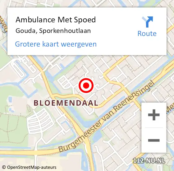 Locatie op kaart van de 112 melding: Ambulance Met Spoed Naar Gouda, Sporkenhoutlaan op 10 januari 2022 05:25