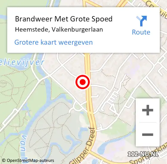 Locatie op kaart van de 112 melding: Brandweer Met Grote Spoed Naar Heemstede, Valkenburgerlaan op 10 januari 2022 06:47