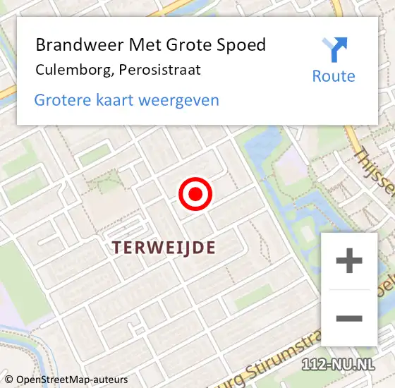 Locatie op kaart van de 112 melding: Brandweer Met Grote Spoed Naar Culemborg, Perosistraat op 10 januari 2022 07:16