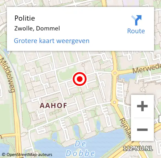 Locatie op kaart van de 112 melding: Politie Zwolle, Dommel op 10 januari 2022 07:38