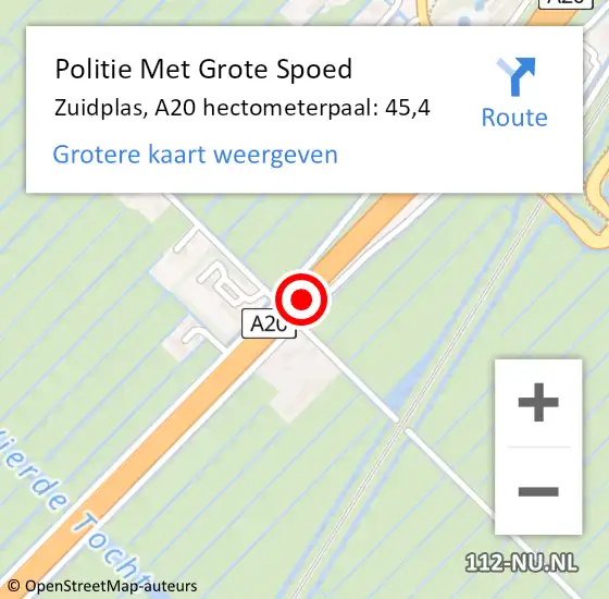 Locatie op kaart van de 112 melding: Politie Met Grote Spoed Naar Zuidplas, A20 hectometerpaal: 45,4 op 10 januari 2022 07:40