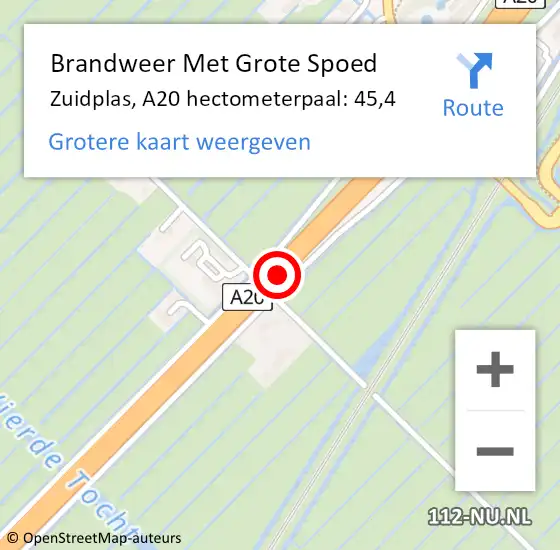 Locatie op kaart van de 112 melding: Brandweer Met Grote Spoed Naar Zuidplas, A20 hectometerpaal: 45,4 op 10 januari 2022 07:48