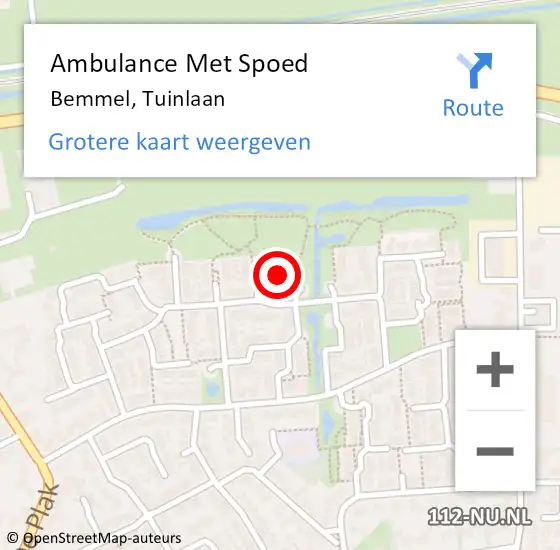 Locatie op kaart van de 112 melding: Ambulance Met Spoed Naar Bemmel, Tuinlaan op 10 januari 2022 08:17