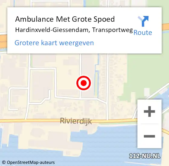 Locatie op kaart van de 112 melding: Ambulance Met Grote Spoed Naar Hardinxveld-Giessendam, Transportweg op 10 januari 2022 08:40