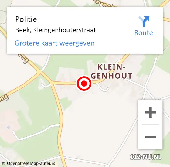 Locatie op kaart van de 112 melding: Politie Beek, Kleingenhouterstraat op 10 januari 2022 08:44