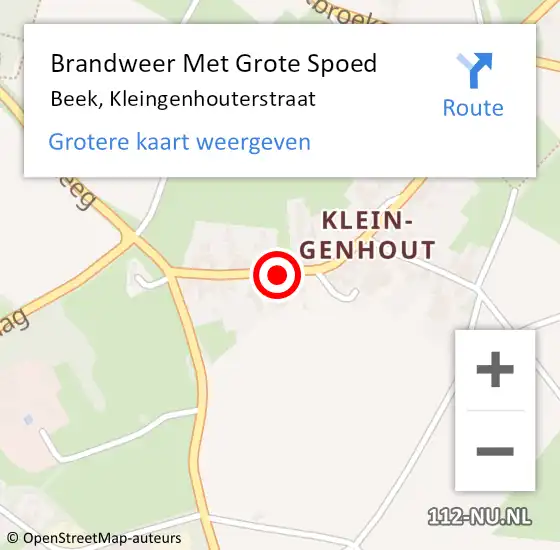 Locatie op kaart van de 112 melding: Brandweer Met Grote Spoed Naar Beek, Kleingenhouterstraat op 10 januari 2022 08:45