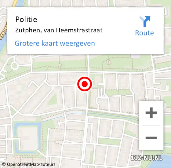Locatie op kaart van de 112 melding: Politie Zutphen, van Heemstrastraat op 10 januari 2022 08:55