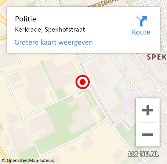 Locatie op kaart van de 112 melding: Politie Kerkrade, Spekhofstraat op 10 januari 2022 09:04