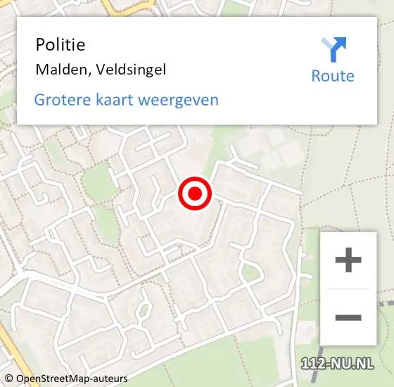 Locatie op kaart van de 112 melding: Politie Malden, Veldsingel op 10 januari 2022 09:20