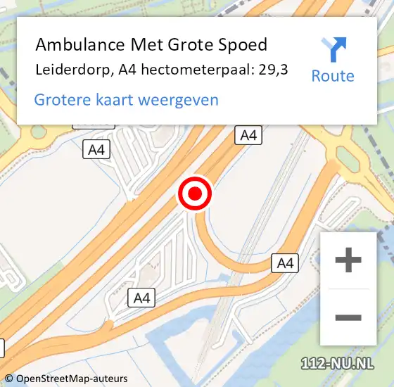 Locatie op kaart van de 112 melding: Ambulance Met Grote Spoed Naar Leiderdorp, A4 hectometerpaal: 29,3 op 10 januari 2022 09:32