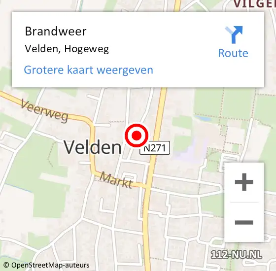 Locatie op kaart van de 112 melding: Brandweer Velden, Hogeweg op 10 januari 2022 10:12