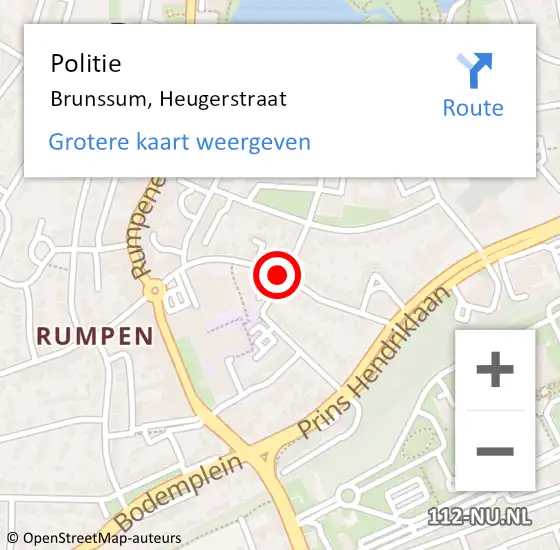 Locatie op kaart van de 112 melding: Politie Brunssum, Heugerstraat op 10 januari 2022 10:22