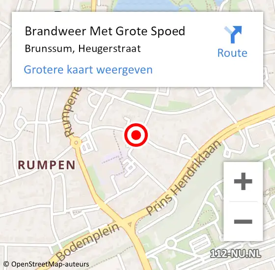 Locatie op kaart van de 112 melding: Brandweer Met Grote Spoed Naar Brunssum, Heugerstraat op 10 januari 2022 10:23