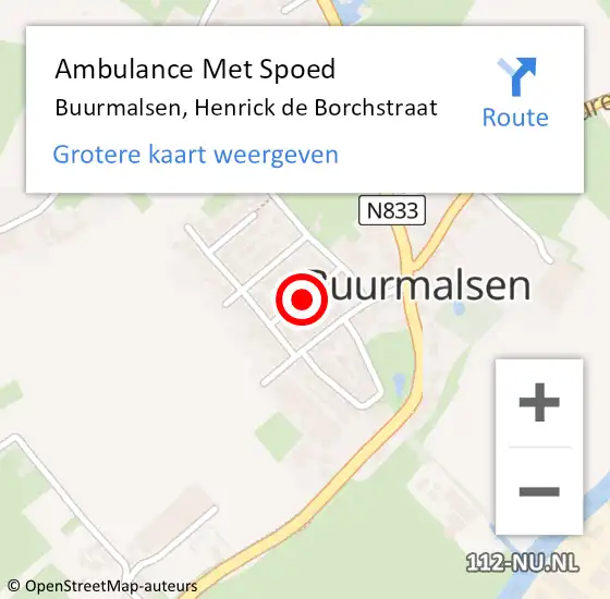 Locatie op kaart van de 112 melding: Ambulance Met Spoed Naar Buurmalsen, Henrick de Borchstraat op 10 januari 2022 10:29