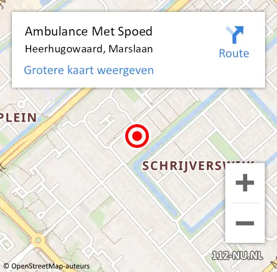 Locatie op kaart van de 112 melding: Ambulance Met Spoed Naar Heerhugowaard, Marslaan op 10 januari 2022 10:37