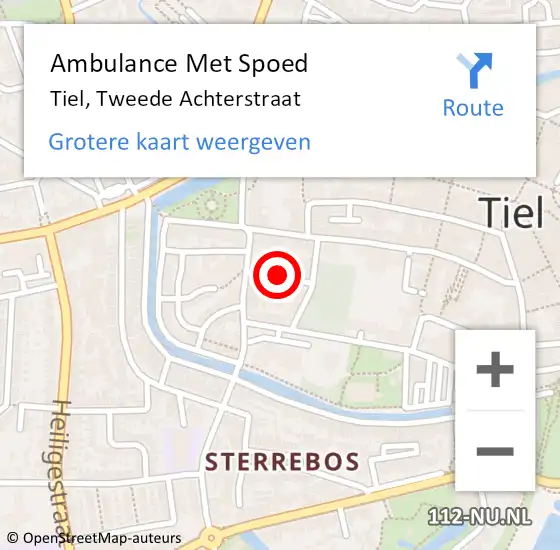 Locatie op kaart van de 112 melding: Ambulance Met Spoed Naar Tiel, Tweede Achterstraat op 10 januari 2022 11:38