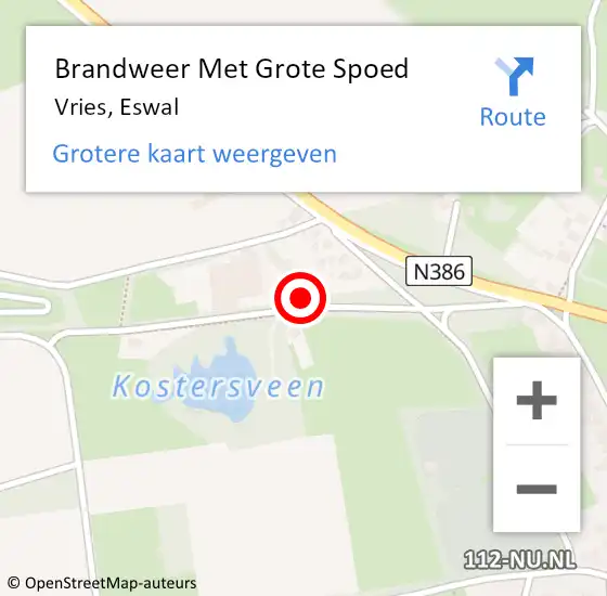 Locatie op kaart van de 112 melding: Brandweer Met Grote Spoed Naar Vries, Eswal op 10 januari 2022 11:55