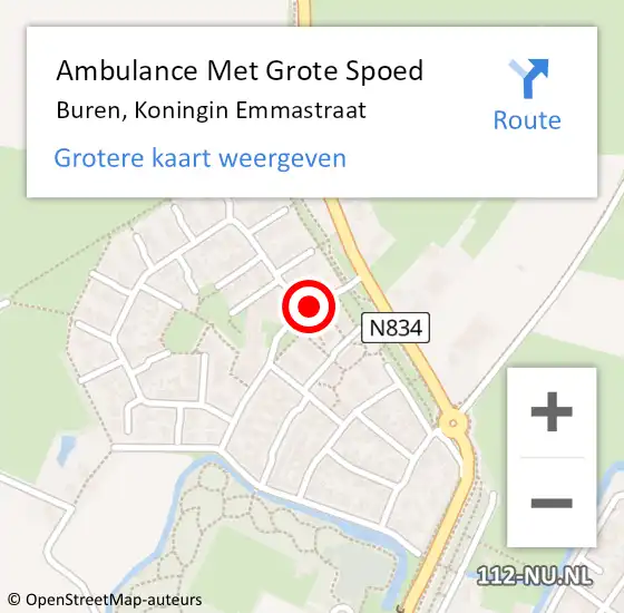 Locatie op kaart van de 112 melding: Ambulance Met Grote Spoed Naar Buren, Koningin Emmastraat op 4 juli 2014 20:35