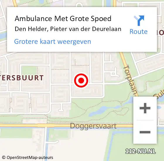 Locatie op kaart van de 112 melding: Ambulance Met Grote Spoed Naar Den Helder, Pieter van der Deurelaan op 10 januari 2022 12:11