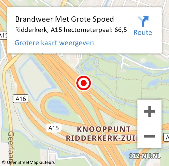 Locatie op kaart van de 112 melding: Brandweer Met Grote Spoed Naar Ridderkerk, A15 hectometerpaal: 66,5 op 10 januari 2022 12:25