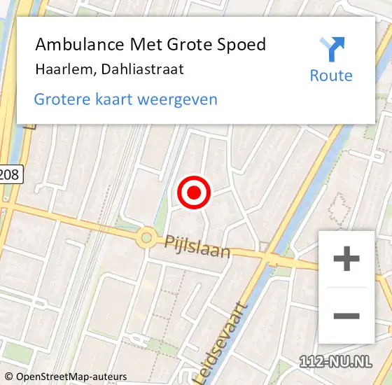 Locatie op kaart van de 112 melding: Ambulance Met Grote Spoed Naar Haarlem, Dahliastraat op 10 januari 2022 12:32