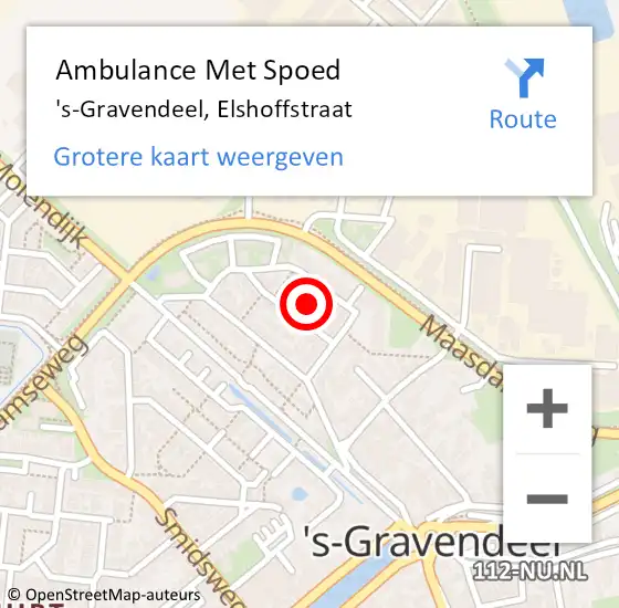 Locatie op kaart van de 112 melding: Ambulance Met Spoed Naar 's-Gravendeel, Elshoffstraat op 10 januari 2022 13:05