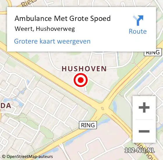 Locatie op kaart van de 112 melding: Ambulance Met Grote Spoed Naar Weert, Hushoverweg op 10 januari 2022 13:49