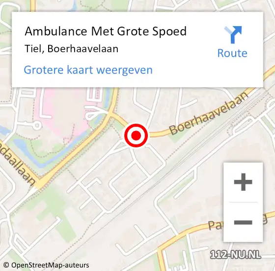 Locatie op kaart van de 112 melding: Ambulance Met Grote Spoed Naar Tiel, Boerhaavelaan op 10 januari 2022 14:05