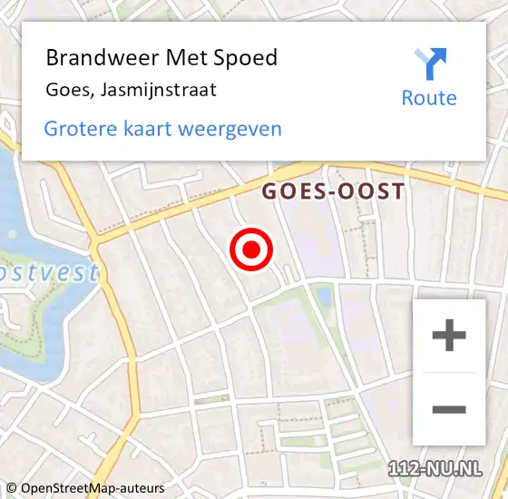 Locatie op kaart van de 112 melding: Brandweer Met Spoed Naar Goes, Jasmijnstraat op 10 januari 2022 14:18