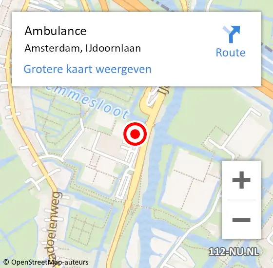 Locatie op kaart van de 112 melding: Ambulance Amsterdam, IJdoornlaan op 10 januari 2022 14:35