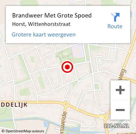 Locatie op kaart van de 112 melding: Brandweer Met Grote Spoed Naar Horst, Wittenhorststraat op 10 januari 2022 14:38