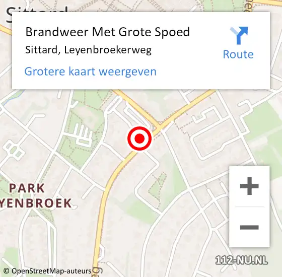 Locatie op kaart van de 112 melding: Brandweer Met Grote Spoed Naar Sittard, Leyenbroekerweg op 10 januari 2022 14:43