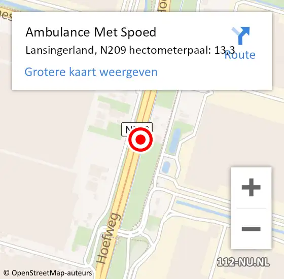 Locatie op kaart van de 112 melding: Ambulance Met Spoed Naar Lansingerland, N209 hectometerpaal: 13,3 op 10 januari 2022 15:16