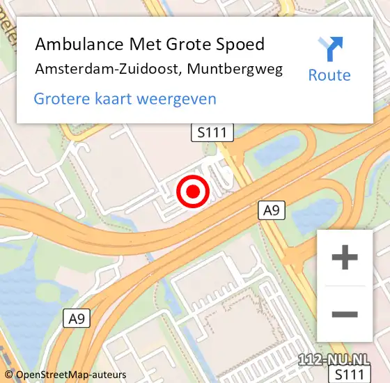 Locatie op kaart van de 112 melding: Ambulance Met Grote Spoed Naar Amsterdam-Zuidoost, Muntbergweg op 10 januari 2022 15:35