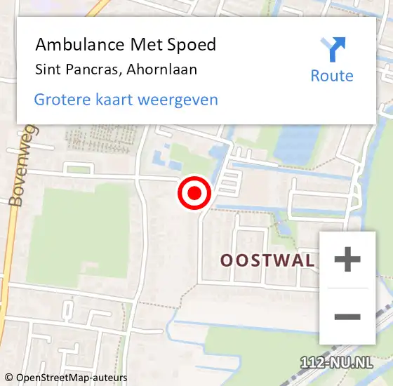 Locatie op kaart van de 112 melding: Ambulance Met Spoed Naar Sint Pancras, Ahornlaan op 10 januari 2022 16:11