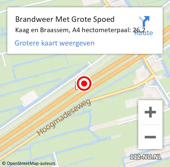 Locatie op kaart van de 112 melding: Brandweer Met Grote Spoed Naar Kaag en Braassem, A4 hectometerpaal: 26,2 op 10 januari 2022 16:20