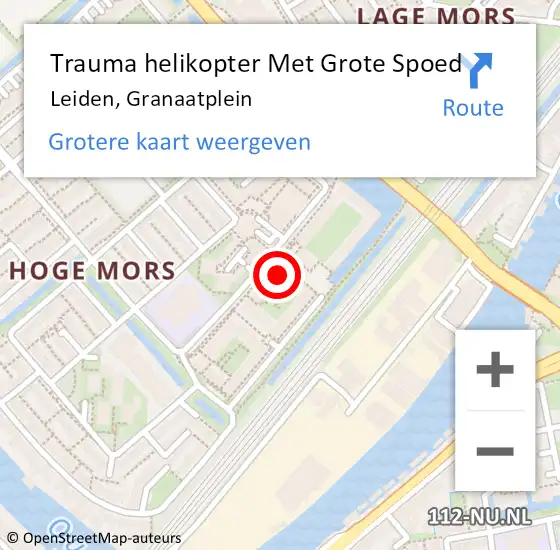 Locatie op kaart van de 112 melding: Trauma helikopter Met Grote Spoed Naar Leiden, Granaatplein op 10 januari 2022 16:29