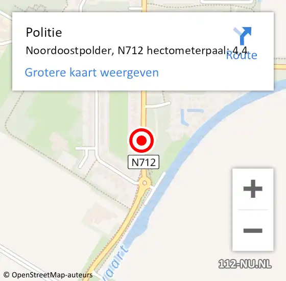 Locatie op kaart van de 112 melding: Politie Noordoostpolder, N712 hectometerpaal: 4,4 op 10 januari 2022 16:34