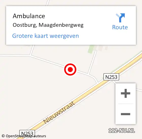 Locatie op kaart van de 112 melding: Ambulance Oostburg, Maagdenbergweg op 4 juli 2014 21:17