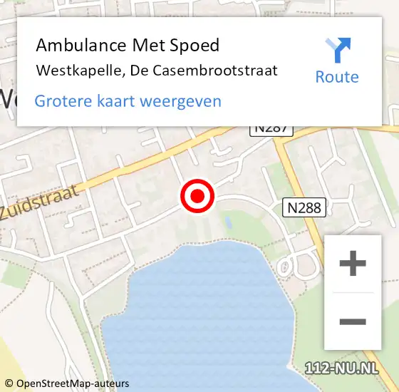 Locatie op kaart van de 112 melding: Ambulance Met Spoed Naar Westkapelle, De Casembrootstraat op 4 juli 2014 21:19