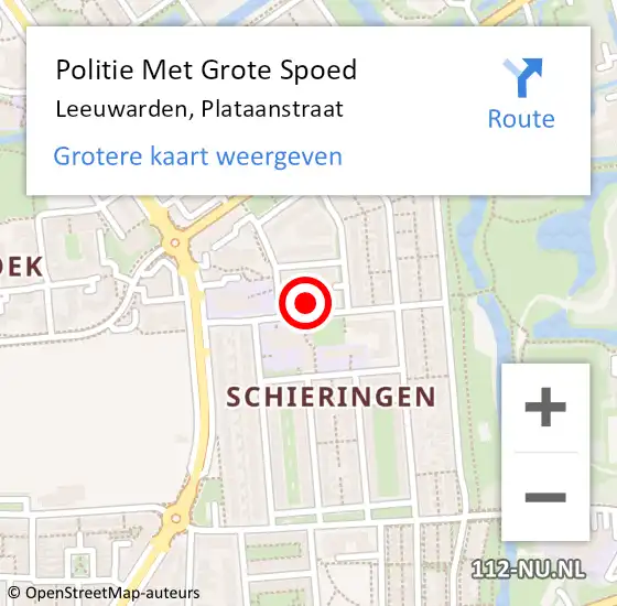 Locatie op kaart van de 112 melding: Politie Met Grote Spoed Naar Leeuwarden, Plataanstraat op 10 januari 2022 17:25