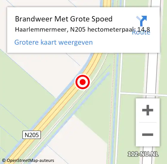 Locatie op kaart van de 112 melding: Brandweer Met Grote Spoed Naar Haarlemmermeer, N205 hectometerpaal: 14,8 op 10 januari 2022 17:27