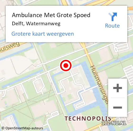 Locatie op kaart van de 112 melding: Ambulance Met Grote Spoed Naar Delft, Watermanweg op 10 januari 2022 17:28