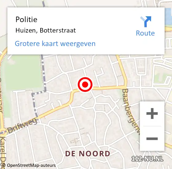 Locatie op kaart van de 112 melding: Politie Huizen, Botterstraat op 10 januari 2022 17:45