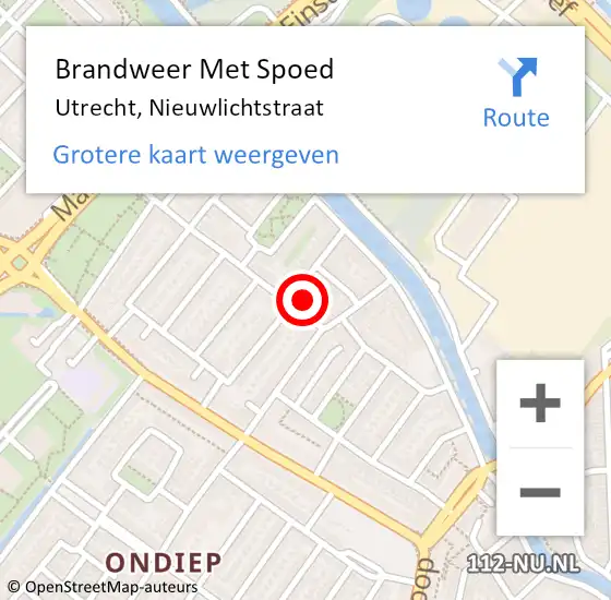 Locatie op kaart van de 112 melding: Brandweer Met Spoed Naar Utrecht, Nieuwlichtstraat op 10 januari 2022 19:07